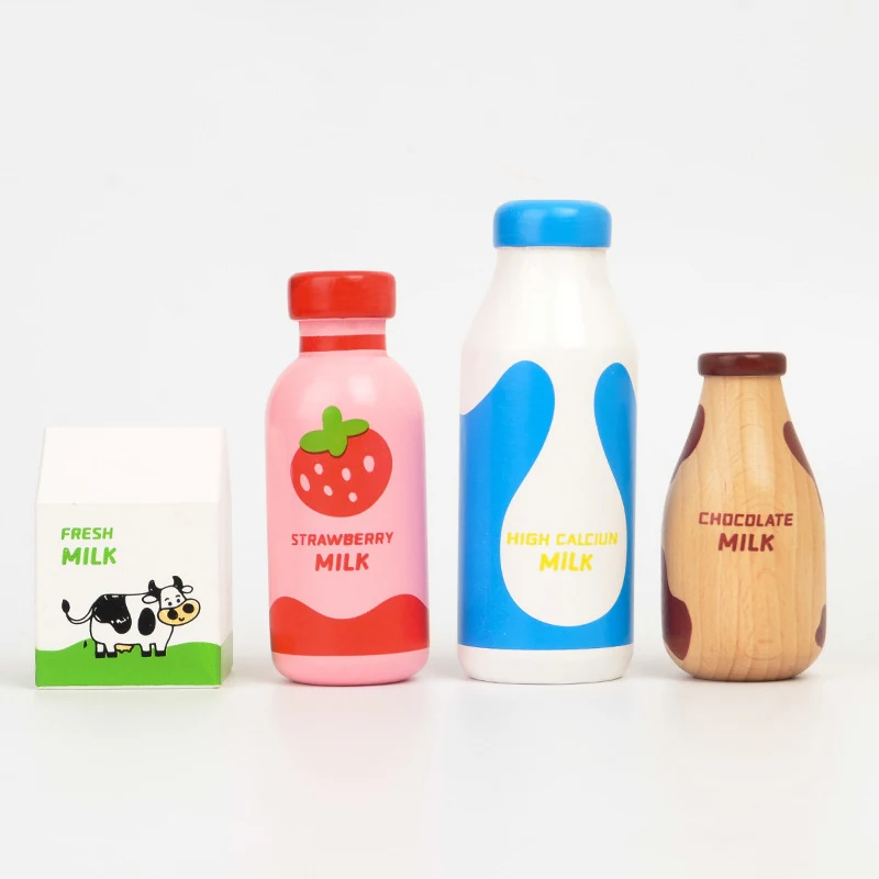 Children Pretend Play Wooden Milk Drink Set Kitchen Food Toys Montessori Learning Educational Kids Simulation Imitation Game 2