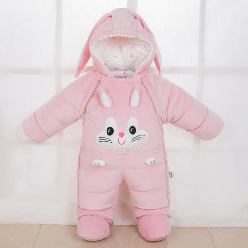 30 градусов, г., толстые теплые детские комбинезоны с милым рисунком для новорожденных, зимняя одежда Детский костюм комбинезон с капюшоном для мальчиков и девочек от 0 до 18 месяцев - Цвет: pink rabbit