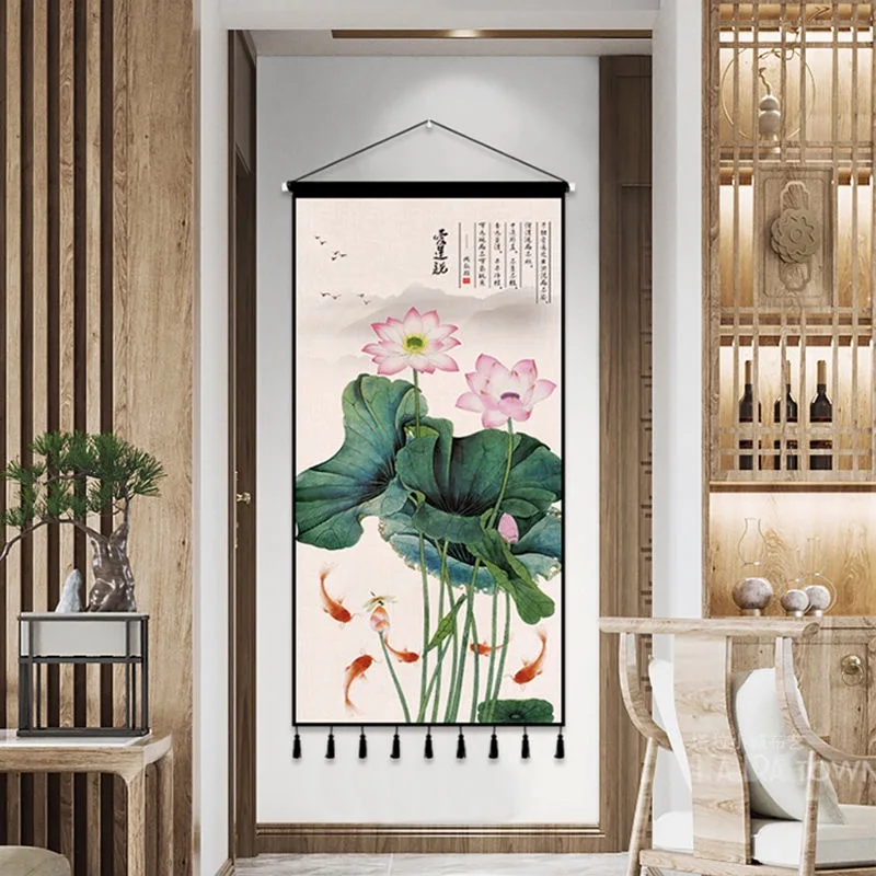 

Chinese Style Lotus Zen Hanging Painting Living Room Home Decor Wall Art Canvas Tapestry Room Decor Poster Scroll Wall Paintings