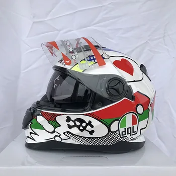 

Full face Dual visor Motorcycle helmet white heart cascos Motocross Racing Motobike Riding Helmet four season