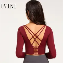 Сзади крест Slim Fit спортивные шорты для занятия йогой для женщин с длинным рукавом Плюс Размер Топы Тренировки Фитнес короткий Модный Топ стиль футболки