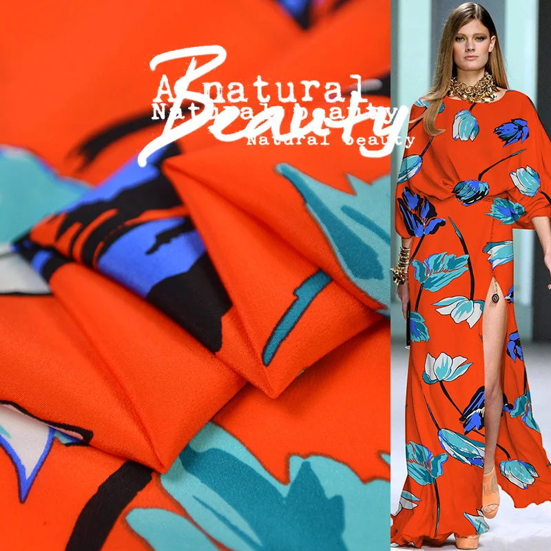 140cm Wide 18momme100%silk Fabric for Diy Sewing Dress Crepe De Chine Printed Fashion Cloth Sale Hot Free Shipping19 Summer New | Дом и сад