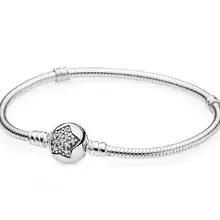 Подлинный 925 пробы Серебряный Сверкающая Звезда с кристаллами браслет подходит леди бисера Подвески DIY ювелирные изделия