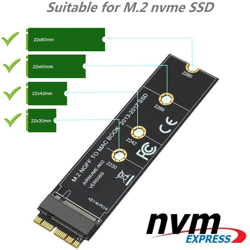 M.2 NVME SSD адаптер для MacBook Air Pro Retina 2013 2017 A1465 A1466 A1398 A1502 NVME/AHCI обновленный
