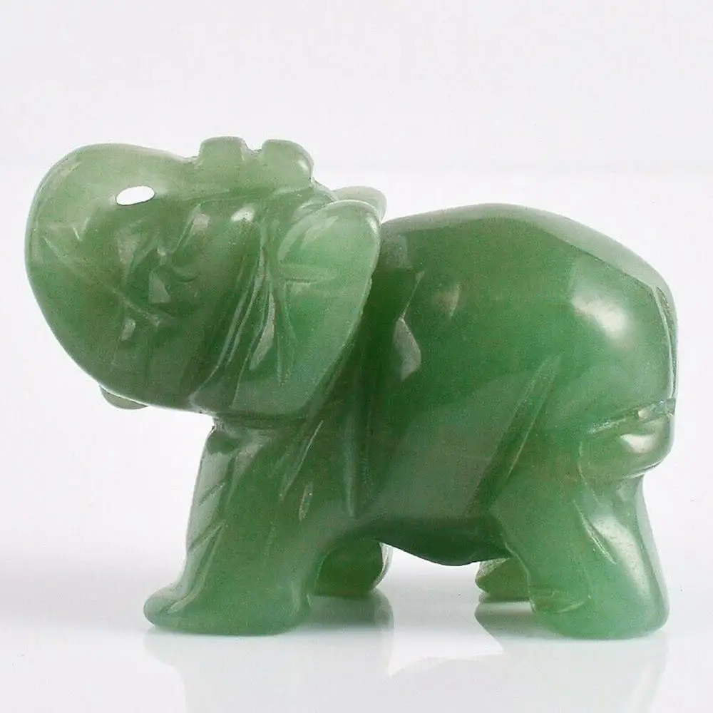 2X Статуэтка счастливого слона драгоценный камень натуральный ручной резной авантюрин Нефритовый камень 40*30*20 мм фигурки слонов
