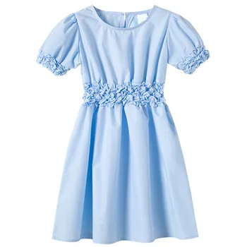 

4 to 14 years kids & teenager girls summer puff short sleeve cotton princess formal dress children girl fashion flare dresses