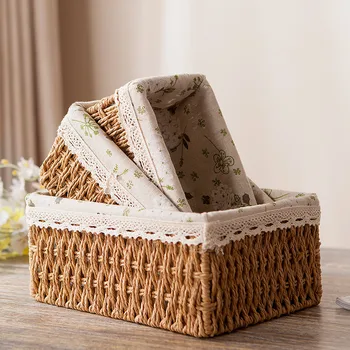 

Handmade Paper Desktop Makeup Storage Box Sundries Storage Basket Weaved Storage Basket Tea Table Remote Control Storage Basket