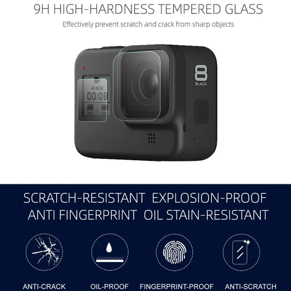 Закаленное стекло протектор экрана для Gopro Hero 8 Защитная пленка спортивная защита для экрана камеры пленка закаленное стекло