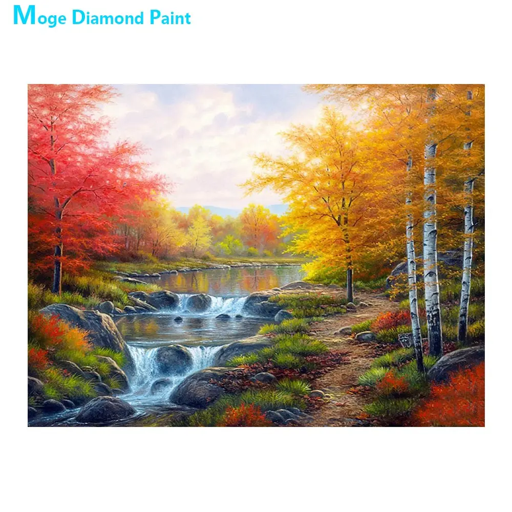 

River Autumn Forest Diamond Painting Scenic Round Full Drill Nouveaute DIY Mosaic Embroidery 5D Cross Stitch home decor gifts