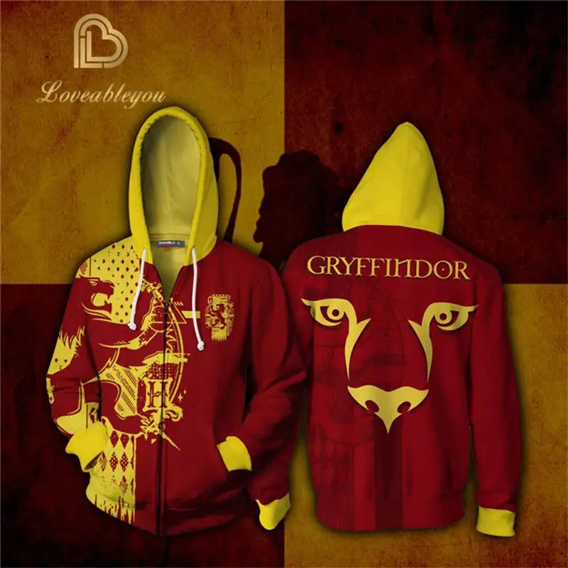 Zip Up Hoodie Маскарадный костюм волшебница Гриффиндор Слизерин толстовки Толстовка мужская женская верхняя одежда косплей костюм размера плюс S-5XL - Цвет: Zip Up Hoodie