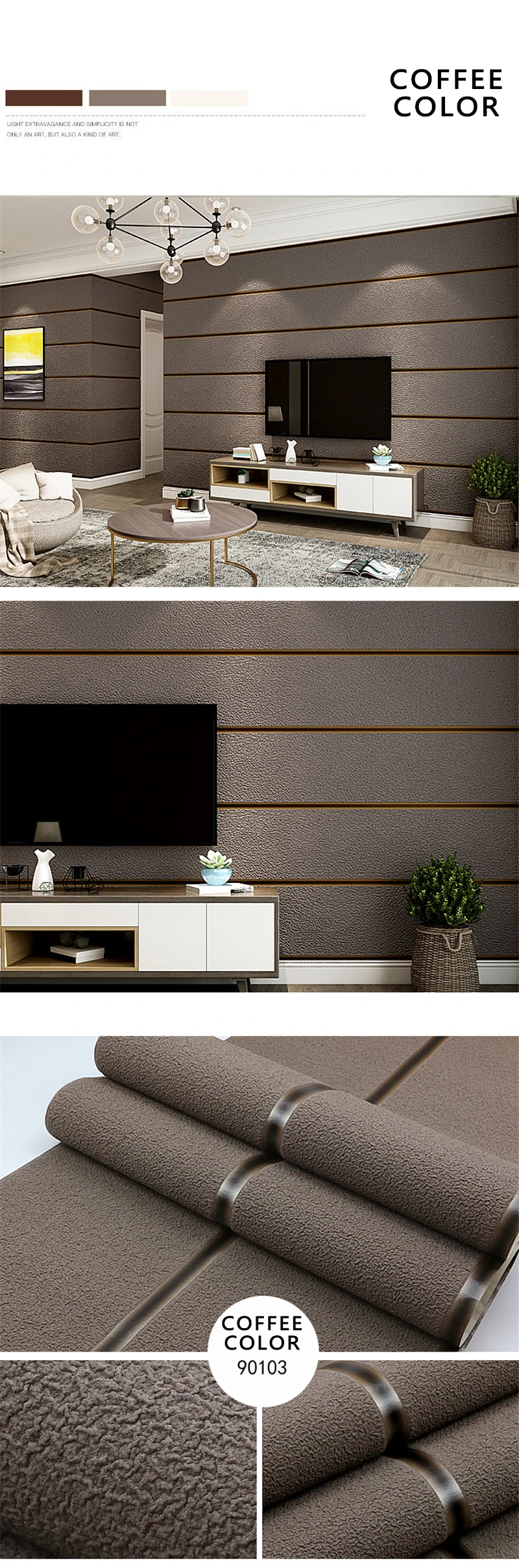 9.5m Roll Modern Deerskin Velvet Wallpaper Non-woven Fabric 3D Stripe Living Room Bedroom TV Background Wall Stickers