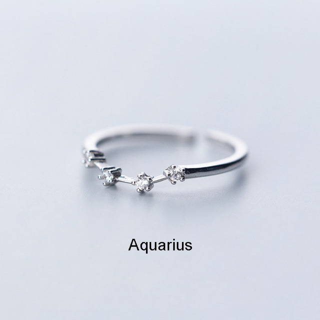 Elegant Zodiac Sign Finger Rings for Women Silver Color Adjustable CZ Zircon Ring 12 Constellation Jewelry Birthday Gift