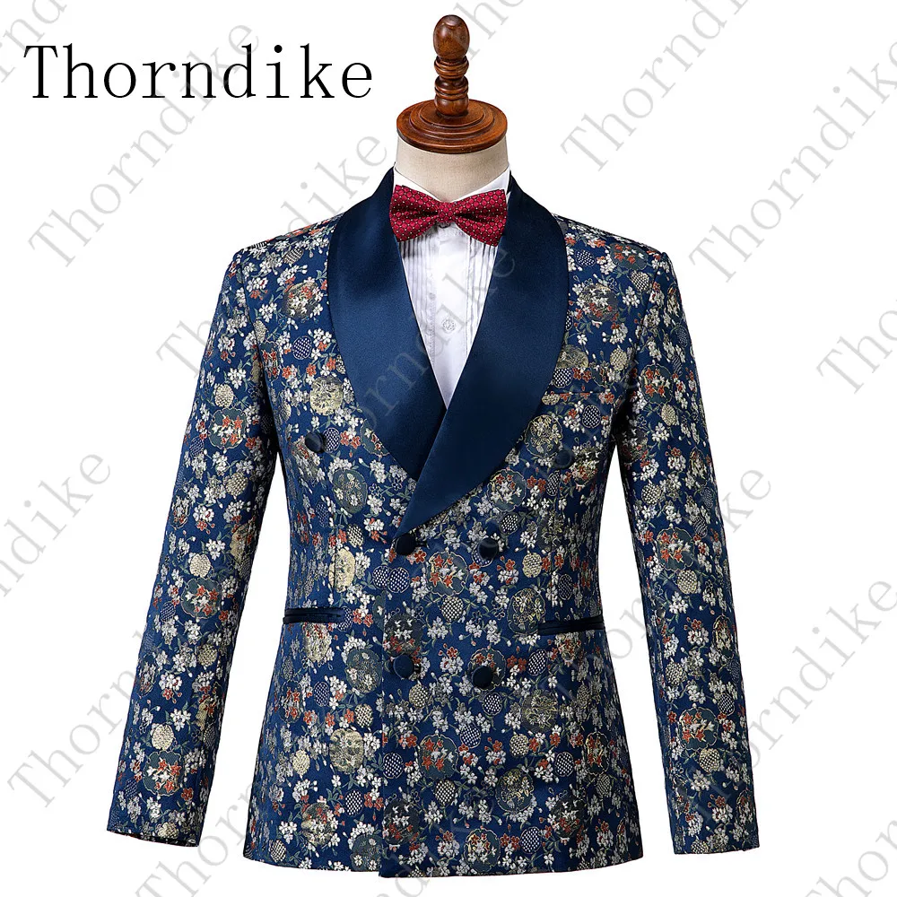 style 14 Thorndike розовый пиджак для мужчин с принтом приталенный Блейзер Сливовый цветок Мужская сценическая одежда Блейзер стильный вечерние свадебные куртки - Цвет: style 14