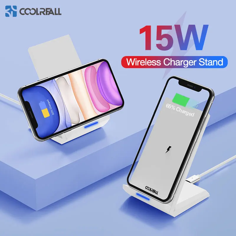 Coolreall 15 Вт Qi Беспроводное зарядное устройство подставка для iPhone 11 pro 8 X XS samsung s10 s9 s8 быстрая Беспроводная зарядная станция зарядное устройство для телефона