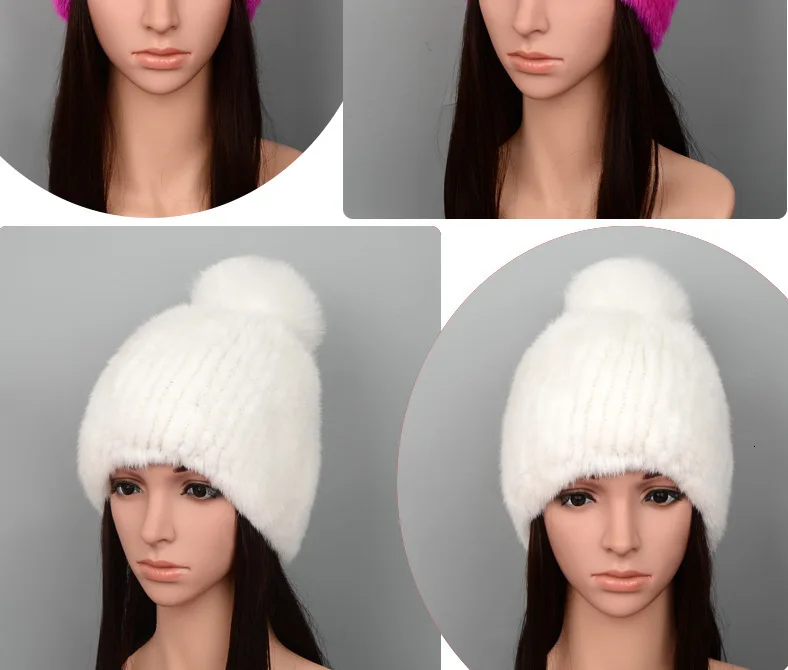 Женская шапка Gorro, Осень-зима, новинка, норковые вязаные шапочки высокой плотности, ручная работа, меховая шапка Baotou, Лисий помпон, украшение, теплая Женская шапка