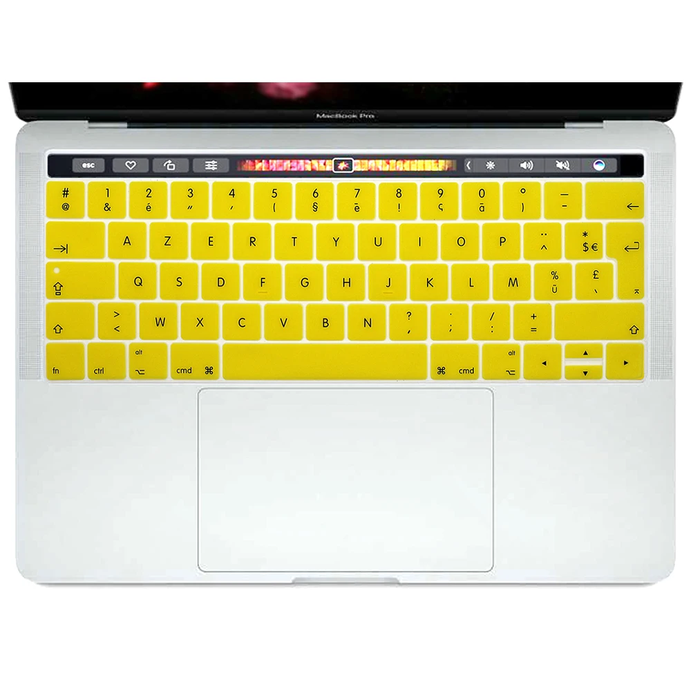 HRH 50 개 EU 프랑스어 AZERTY 실리콘 키보드 커버 스킨 맥북 프로 13 A1706 및 프로 15 A1707A2159 2018/2019 터치 바 포함