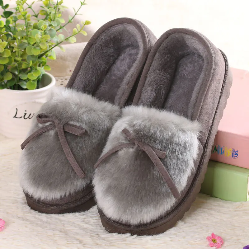 

Winter Platform Shoes Women Outdoor Home Slippers Female Winter Fur Slides House Sandals Fuzzy Slippers Ladies Cute Loafers Bow