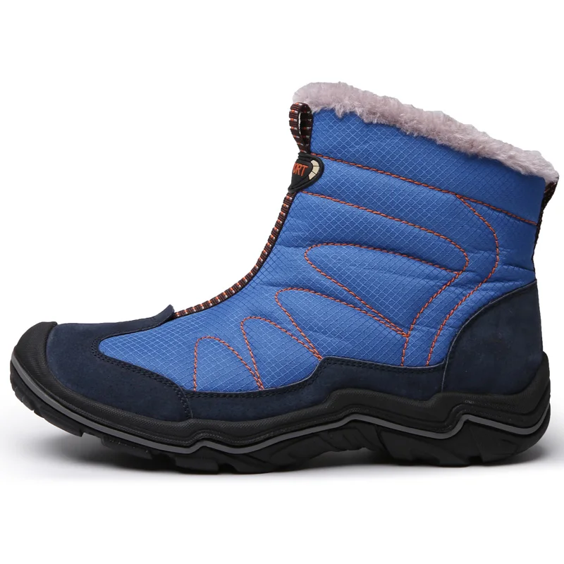 KATESEN/супер теплые мужские ботинки; зимние качественные мужские ботинки из замши; зимние ботинки с мехом и плюшем; зимняя обувь для мужчин; уличные ботинки - Цвет: Синий