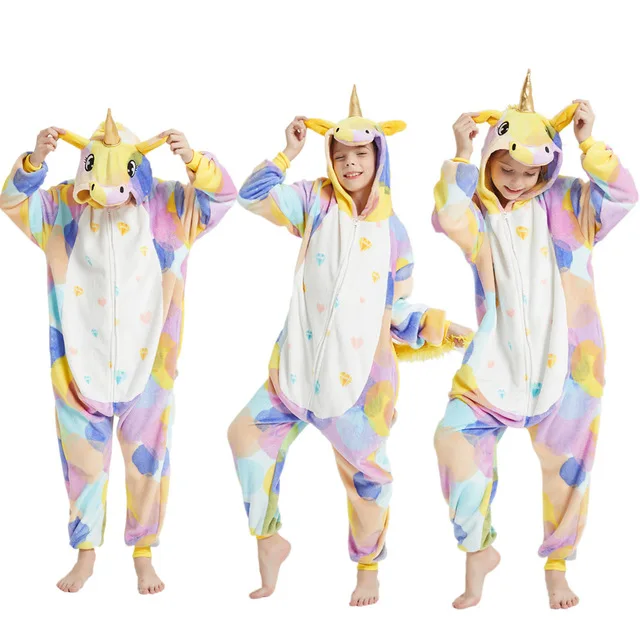 New Animal Pajamas Onesies Kigurumi Unicorn Winter Flannel Pyjamas Kids Boys Girls Pajamas Children Sleepwear Cosplay Costumes