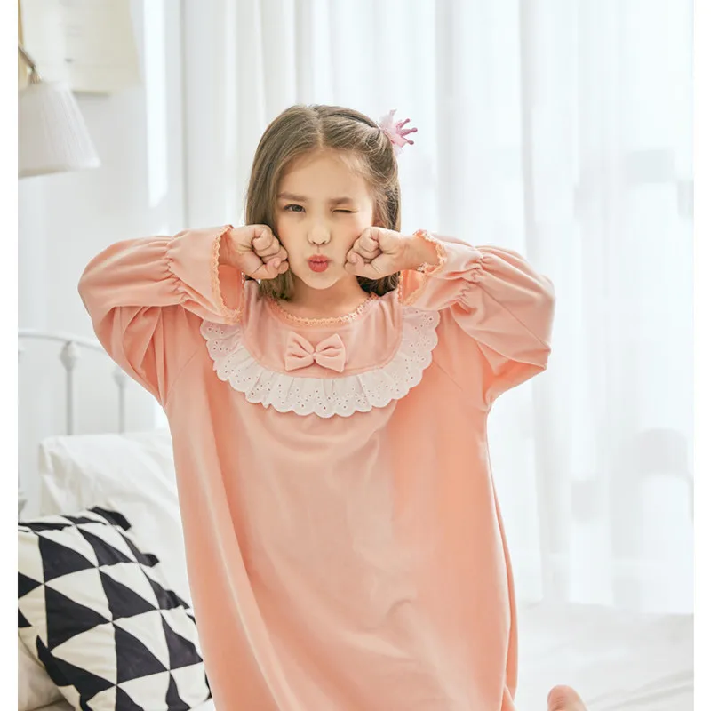 

Qiu dong girls golden boy girl long sable flocking single cuhk han edition nightgown sleep clothes don't fade away