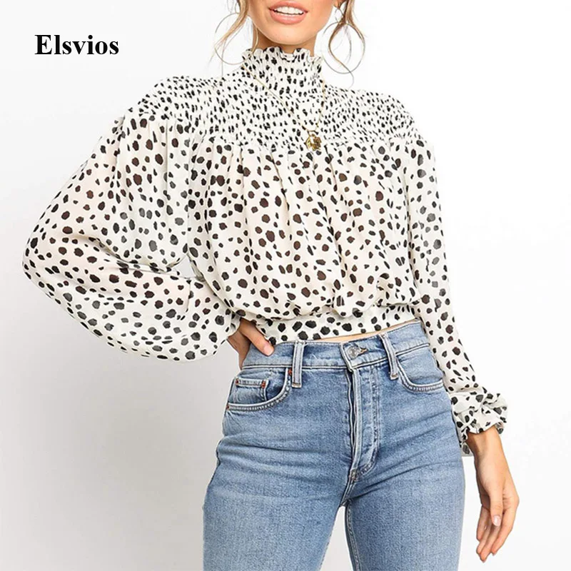 

Elsvios Sexy Leopard Print Chiffon Blouse Elegant Women Half Turtleneck Blouses Shirt Spring Autumn Long Sleeve Blusa Tops Mujer
