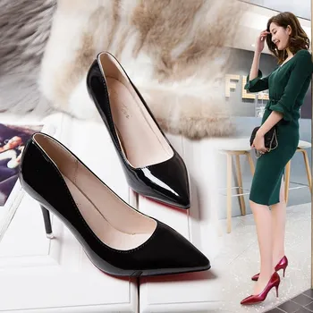 

Autumn 2020 light patent leather single shoes sexy thin heel pointed high-heeled shoes all-match professional shoes female