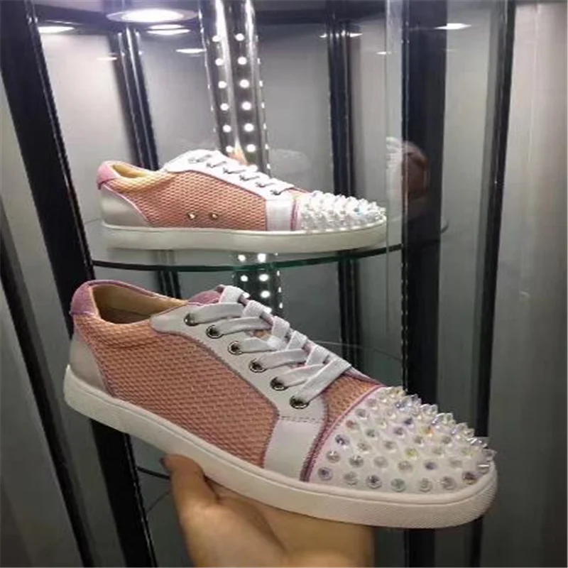 

(With Box,Dust Bag)Red Bottom Low Cut Shoes Spikes Sneakers Shoes,Luxury Designer Rivets Flat Walking Shoes,Dress Party Wedding