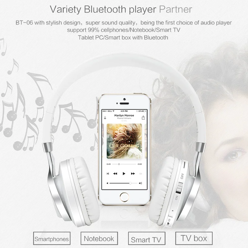BT-06 наушники Bluetooth 4,0 bluetooth-стереонаушники и Проводная гарнитура Поддержка MP3 TF карта глубокий бас наушники с микрофоном наушники