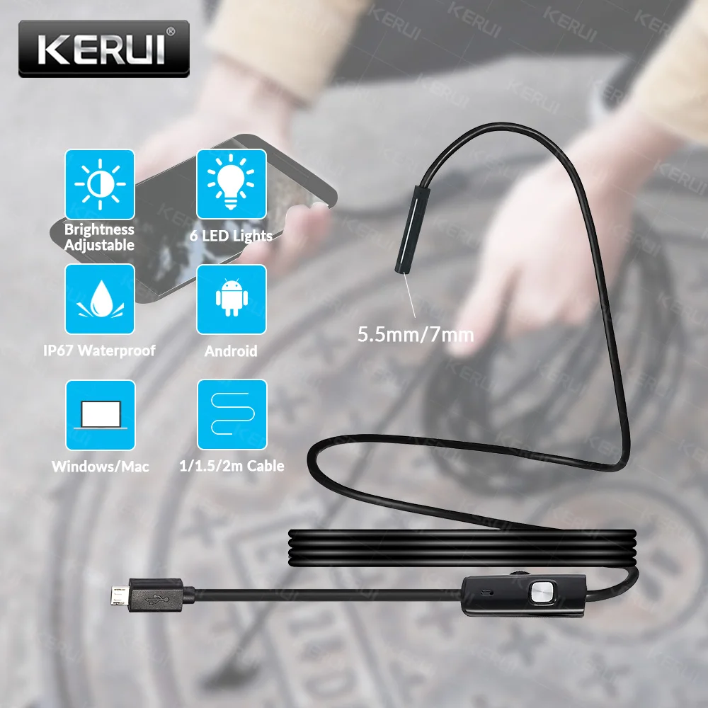 KERUI мини эндоскоп камера 7 мм/5 5 мм USB для Android Инспекционная бороскоп