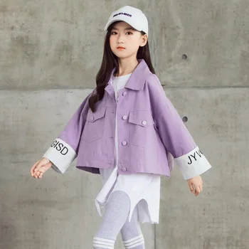

Children's Jacket for Girls Clothes Autumn 2020 New Teen Girls Coats Short Loose Casual Jacket Purple Kids Outerwear 10 12 13 Y