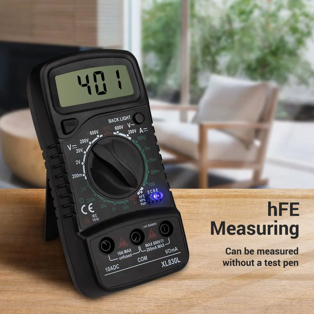 

XL830l Digital Multimeter ESR Meter Testers Automotive Electrical DMM Transistor Peak Tester Meter Capacitance Meter 2 Test Line