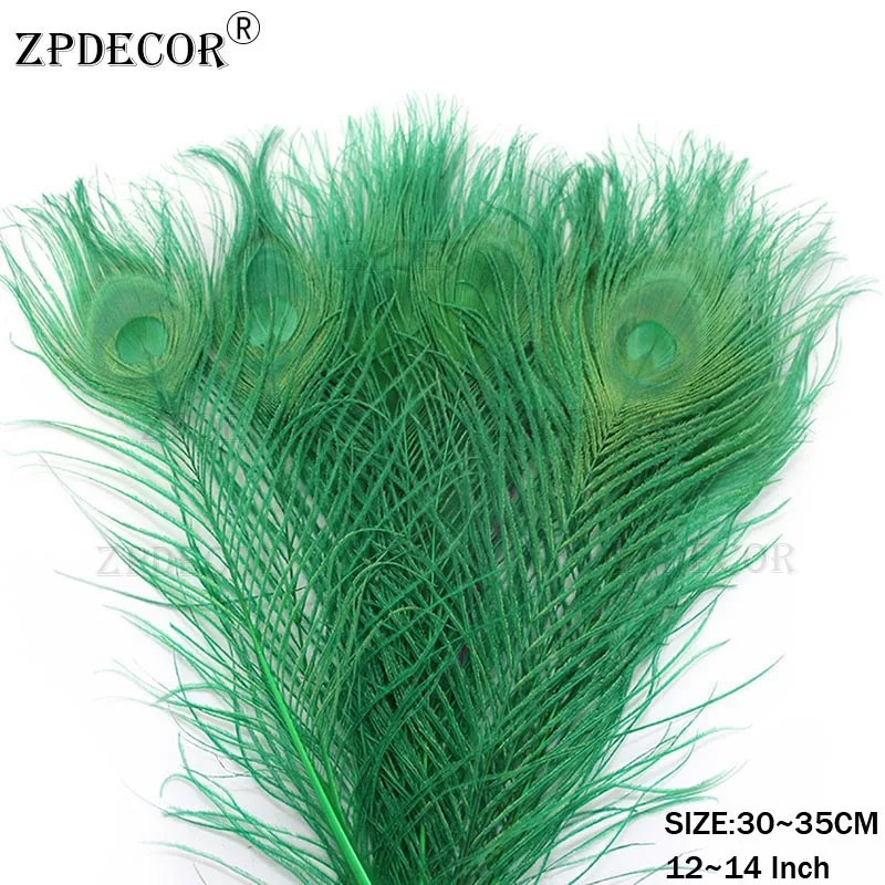 Zpdecor 30-35 см Перья павлина для поделок - Цвет: Зеленый