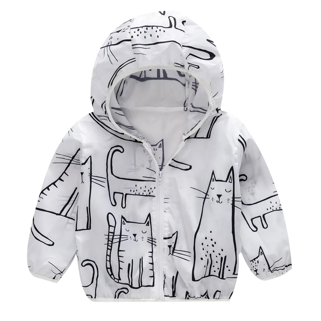 1-5Y Baby Jackets Summer Sunscreen Toddler Kids Baby Grils Boys Jacket Long Sleeve Cartoon Print Zipper Hooded Outerwear Clothes baby jacket