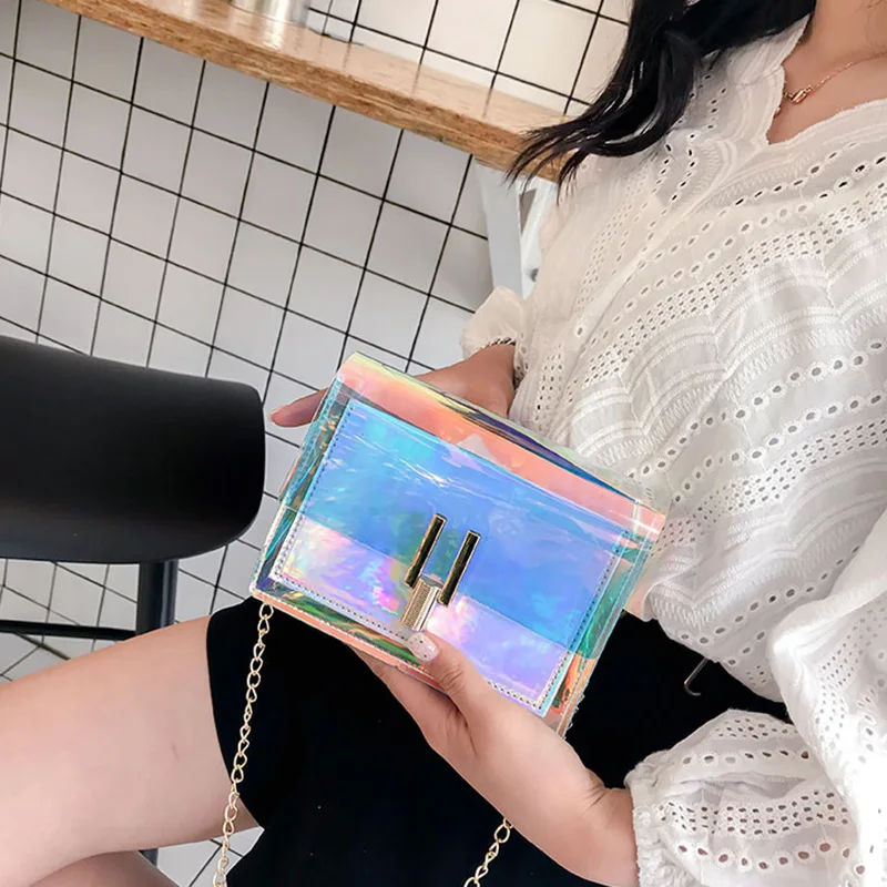 Fashion Women Colorful Jelly Shoulder Bag Girl Laser Holographic Transparent Handbag Crossbody Messenger Bags Mini Tote SS0424 (1)