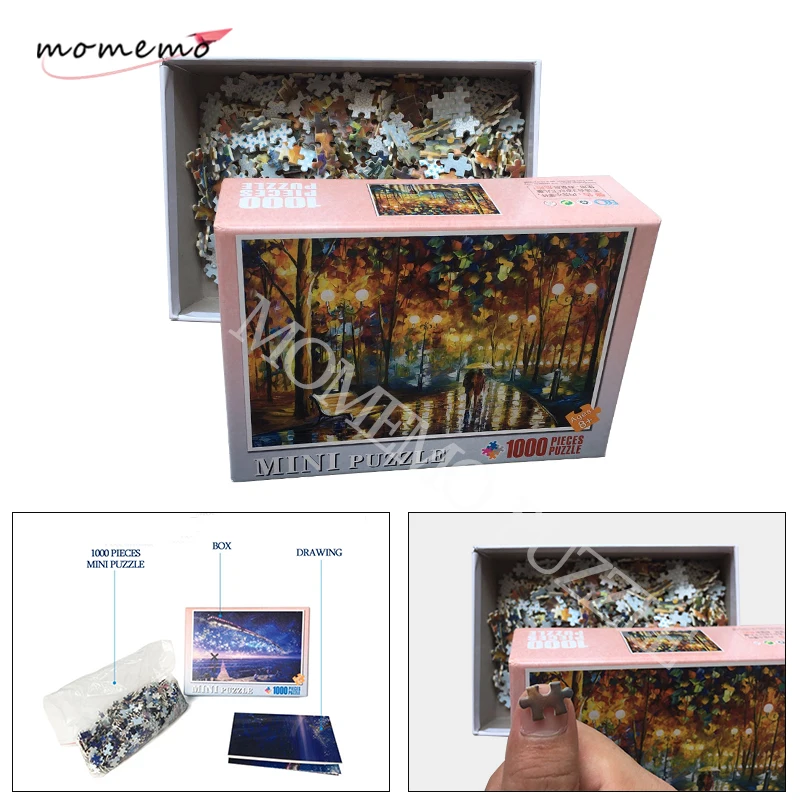 

MOMEMO Romantic Rainy Night Puzzles for Adults 1000 Pieces Wooden Jigsaw Puzzle Oil Painting Pattern Puzzles Toys Lover Gifts