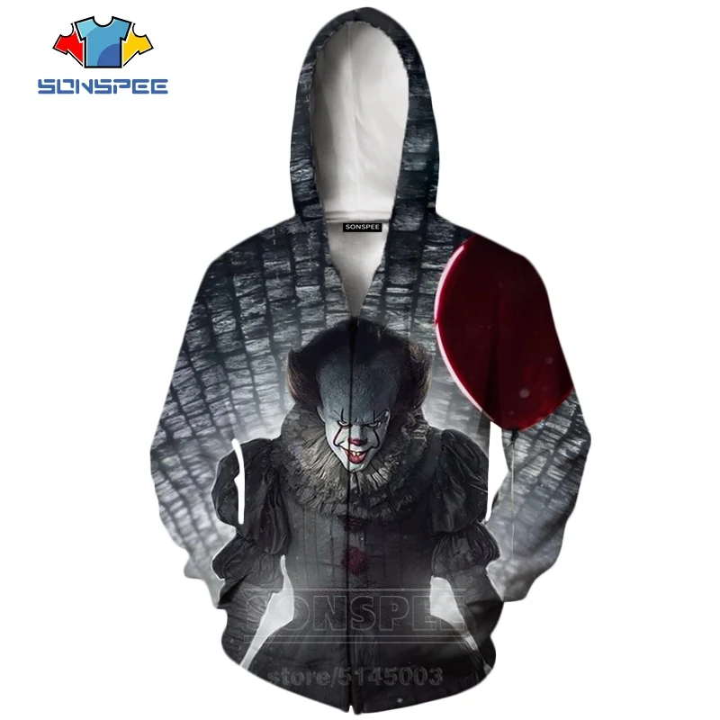 11 It Chapter две молнии толстовки Новые мужские и женские Pennywise клоун Толстовка 3D принт фильм ужасов с длинным рукавом Мода Топ пальто C063-3 - Цвет: 11