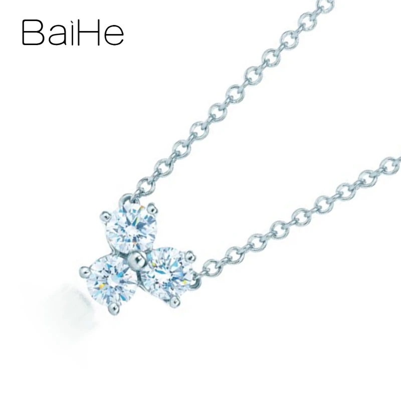 BAIHE Solid 18K White Gold Certified H/SI About 0.36ct Genuine Natural Diamonds Women Fine Jewelry Wedding Gift Necklaces