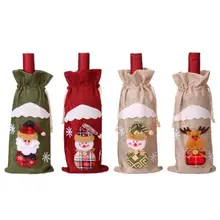 Cute Santa Claus Snowman Elk Red Wine Bottle Cover Bags Table Xmas Decor