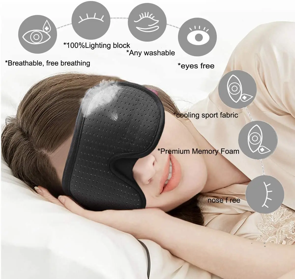 3D Mask for Sleep Eye Mask Lights Blockout Soft Padded Sleeping Fabric