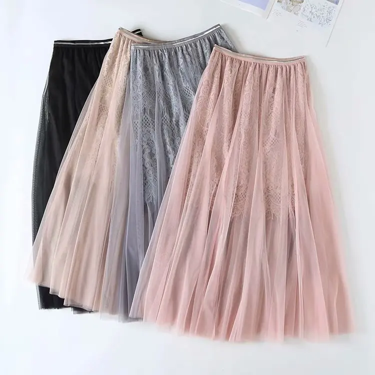 

Cmh-3338 WOMEN'S Dress New Style Network Mesh Dress Elegant Lace Mesh Dress Double Layer Skirt