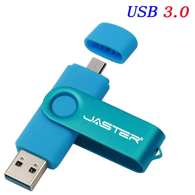 JASTER OTG USB флеш-накопитель 128 Гб 64 Гб высокоскоростная Usb флешка 3,0 флеш-накопитель 16 ГБ 32 ГБ карта памяти Флешка для Android Mobile - Цвет: Cyan  blue