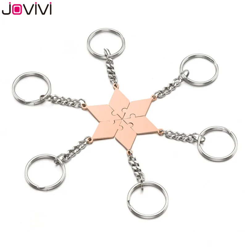6pcs Set Rose Gold Jovivi Новая нержавеющая сталь 5 шт./6 шт. лучшие друзья брелки Дружба Очарование части головоломки подарок брелок ювелирные изделия - Цвет: 6pcs Set Rose Gold