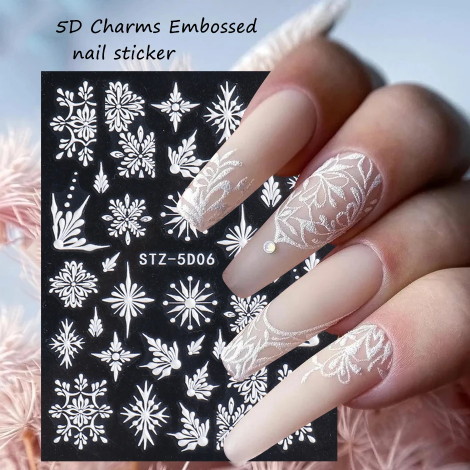 5D Winter Christmas Nail Art Decoration Sticker Embossed Charms Snowflakes French Nail Design Gel Polish Manicure Decals nail stickers nail art decoration nail decals