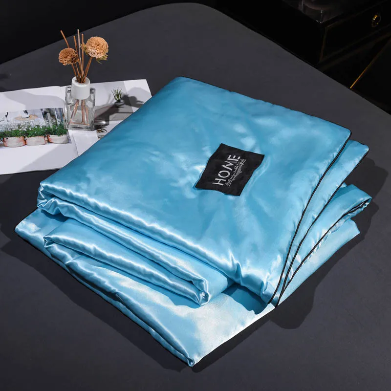 light blue 30 летнее стираное шелковое одеяло, однотонное, розовое, красное, белое, серое одеяло для взрослых детей, кондиционер, постельные принадлежности - Цвет: light blue