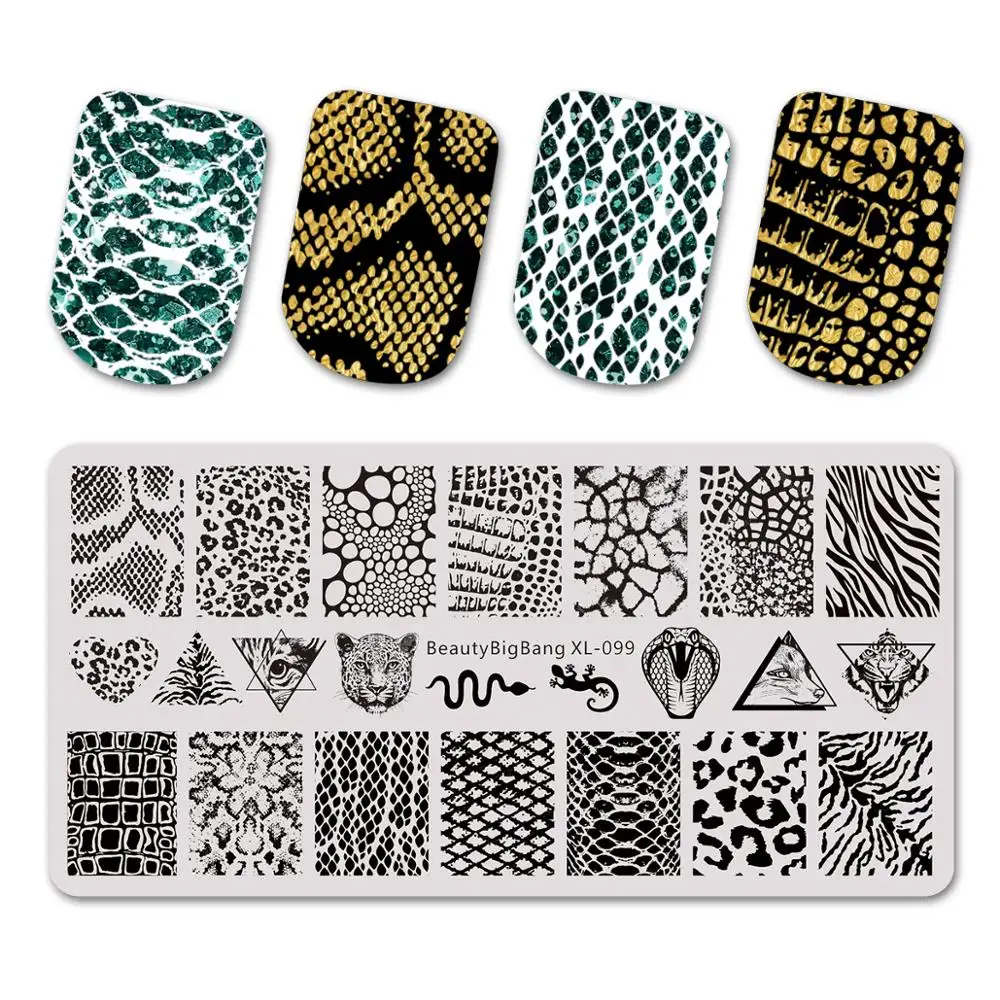 BEAUTYBIGBANG 6*12cm Rectangle Stainless Steel Stamping Plate Template Leopard Snake Animal Skin Nail Art Image Print | Красота и