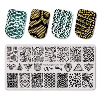 

BEAUTYBIGBANG 6*12cm Rectangle Stainless Steel Stamping Plate Template Leopard Snake Animal Skin Nail Art Image Print