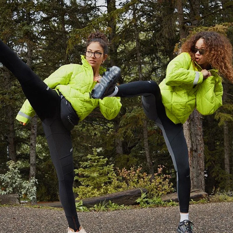 BOOFEENAA женские пальто и куртки зимняя одежда неоновая зеленая стеганая куртка-пуховик на подкладке с пупырышками полосатый каждодневный свободный парка C87-BD43