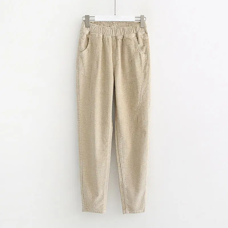 Plus Size 3XL Corduroy Autumn Winter Pants Women Elastic Waist Casual Harem Pants 6 Colors Loose Warm Pants Women Trousers C5905