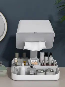 

Plastic Cosmetic Tissue Storage Box Makeup Organizer With Napkin Holder Dressing Table Lipstick Storage Rack