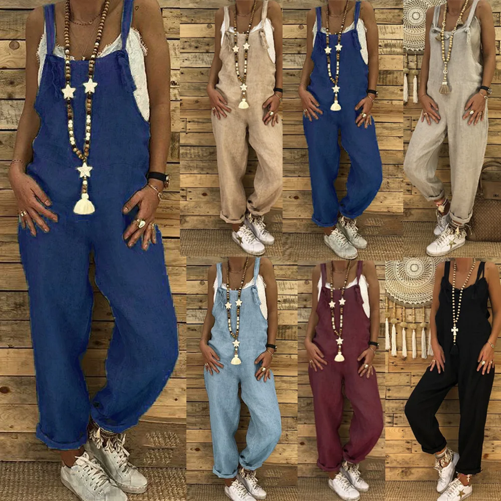 

Women's Clothing Jumpsuits P Bodysuits Fashion casual loose suspenders Cotton linen jumpsuit large size overalls 6 colors